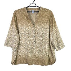 Womens Catherines Maggie Barnes Gold & Cream Floral Print Blouse 3/4 Sleeve 5X